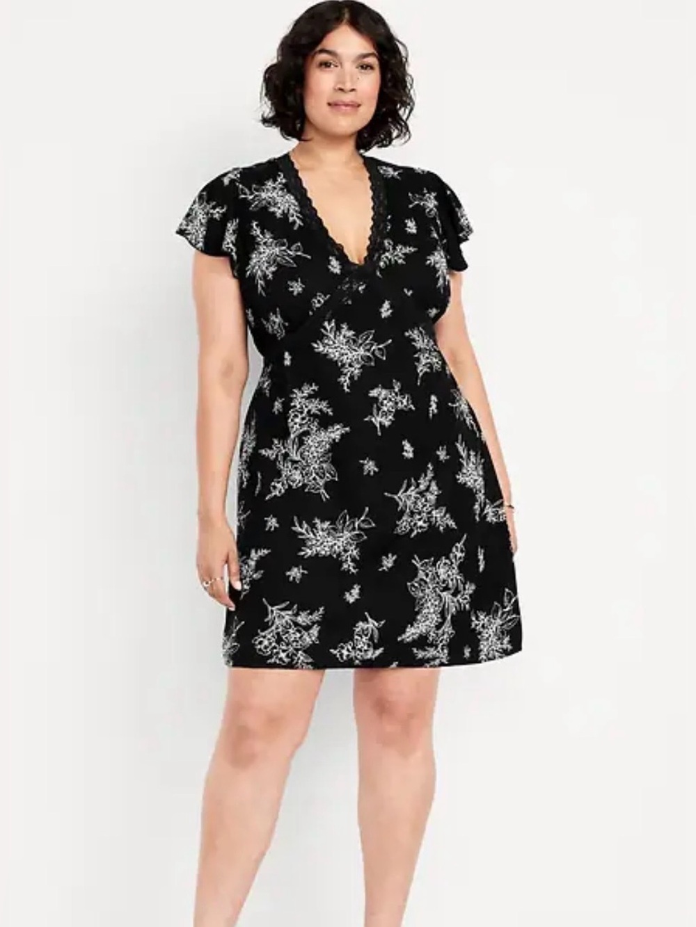 Old Navy Fit & Flare Crepe Lace Trim Mini Dress Large